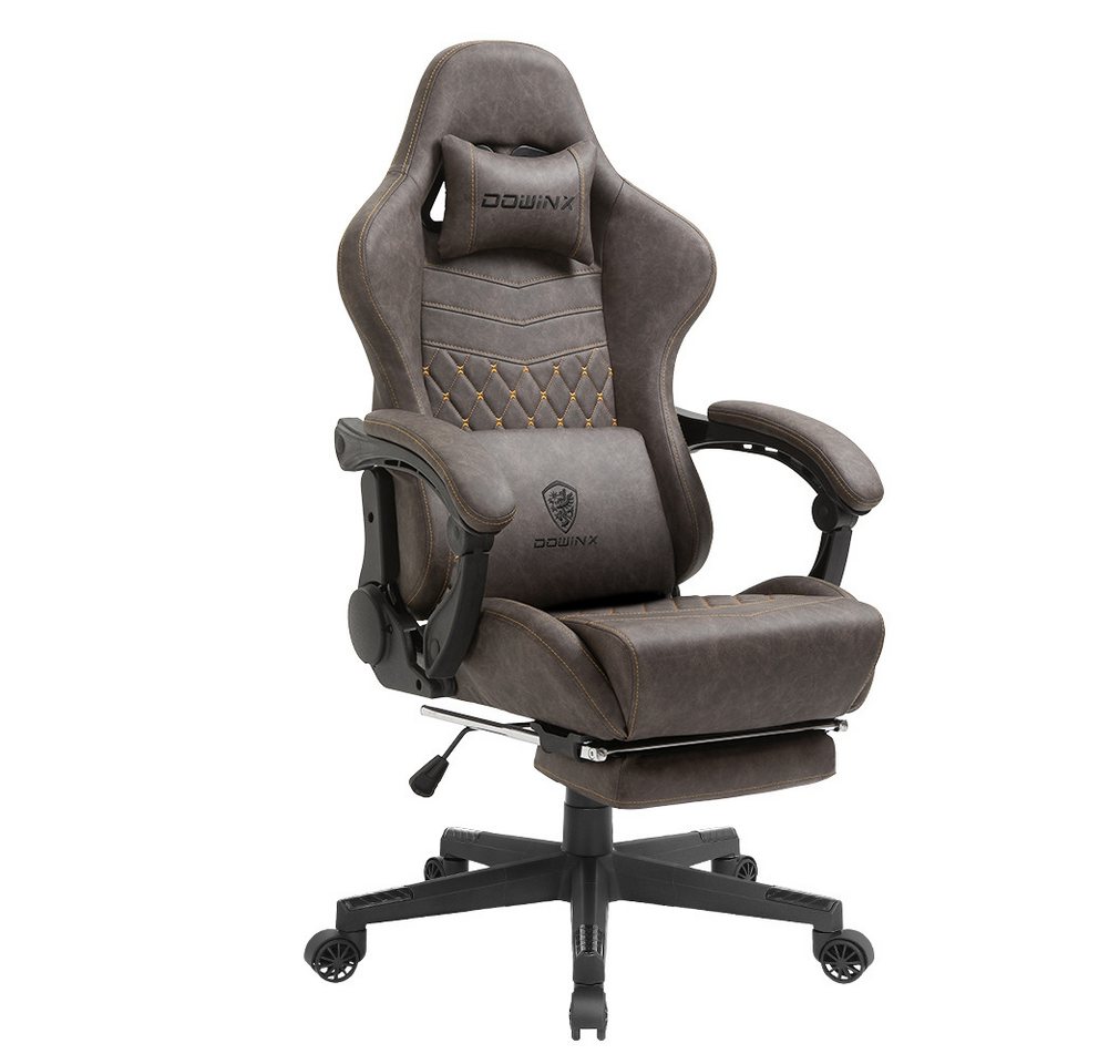 Dowinx Gaming-Stuhl Ergonomisches Design mit Massage Lendenwirbelstütze und Fußstütze, Rennsport-Stil PU-Leder hohen Rücken verstellbare Drehstuhl, Braun von Dowinx