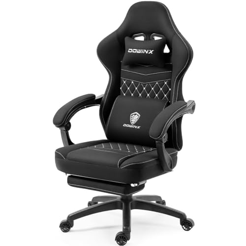 Dowinx Gaming Stuhl mit Taschenfederkissen, Massage Gaming Sessel mit Fußstütze, Ergonomischer Racing Gamer Stuhl 150 kg belastbarkeit, Schwarz von Dowinx