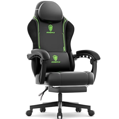 Dowinx Gaming Stuhl Racing Gamer Stuhl mit Frühling Kissen, Ergonomischer Gaming Sessel mit Massage Lendenwirbelstütze, Bürostuhl PU Leder PC-Stuhl Verbreiterte Rückenlehne 150KG, grün von Dowinx