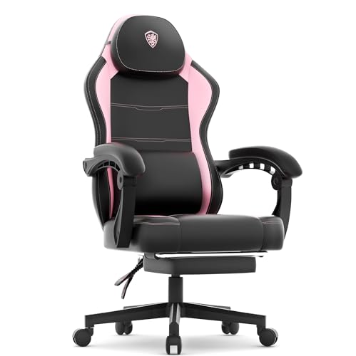 Dowinx Gaming Stuhl Racing Gamer Stuhl mit Frühling Kissen, Ergonomischer Gaming Sessel mit Massage Lendenwirbelstütze, Bürostuhl PU Leder PC-Stuhl Verbreiterte Rückenlehne 150KG, rosa von Dowinx