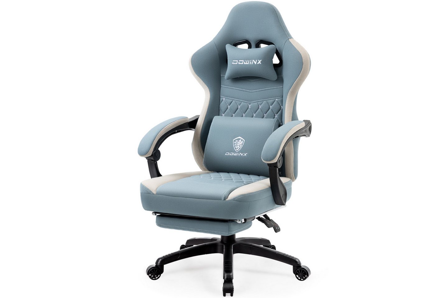 Dowinx Gaming-Stuhl Stoff-Massage-Gaming-Stuhl mit Fußstütze, ergonomisches Design, Gamer-Stuhl, maximale Belastbarkeit 160kg, Blau von Dowinx