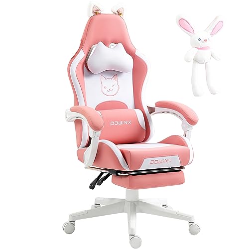 Dowinx Gaming Stuhl - Süße Katze Edition - Ergonomischer Computerstuhl mit Hoher Rückenlehne und Lendenwirbelstütze, PU-Leder, Fußstütze,Rosa von Dowinx