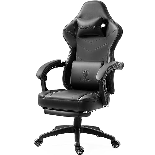 Dowinx Gaming Stuhl mit Frühling Kissen, Massage Gaming Sessel mit Fußstütze, Ergonomischer Racing Gamer Stuhl 150 kg belastbarkeit, Schwarz von Dowinx