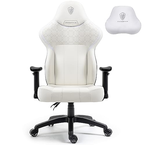 Dowinx Gaming Stuhl mit PU Leder, Schneidersitz Gaming Stuhl für schwere Personen, ergonomischer neigbarer Gamer Computersessel, großer und großer Büro PC Stuhl mit hoher Rückenlehne (Weiß) von Dowinx