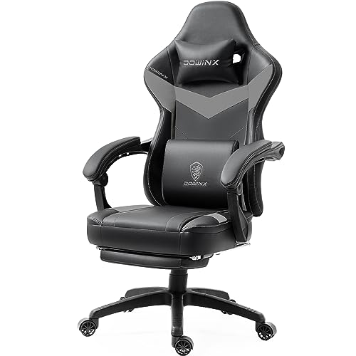 Dowinx Gaming Stuhl mit Taschenfederkissen, Massage Gaming Sessel mit Fußstütze, Ergonomischer Racing Gamer Stuhl 150 kg Belastbarkeit, Grau von Dowinx