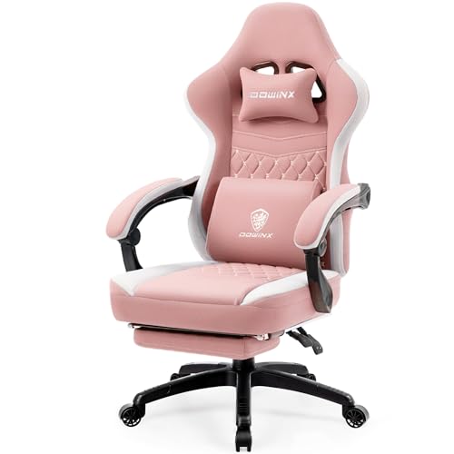 Dowinx Gaming Stuhl mit Taschenfederkissen, Massage Gaming Sessel mit Fußstütze, Ergonomischer Racing Gamer Stuhl 150 kg belastbarkeit, Rosa von Dowinx