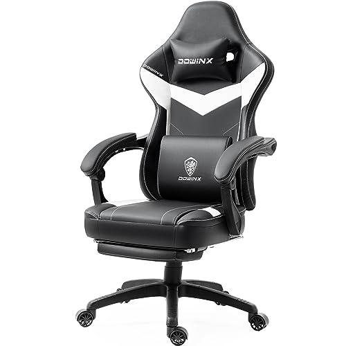 Dowinx Gaming Stuhl mit Taschenfederkissen, Massage Gaming Sessel mit Fußstütze, Ergonomischer Racing Gamer Stuhl 150 kg belastbarkeit, Weiß von Dowinx