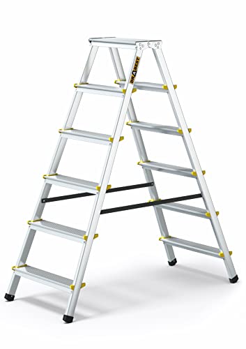 DRABEST Leiter PRO Serie Trittleiter Klapptritt Aluleiter mit 6 Stufen Beidseitig Leiter bis 150 kg Belastbar Stehleiter Haushaltsleiter von DRABEST