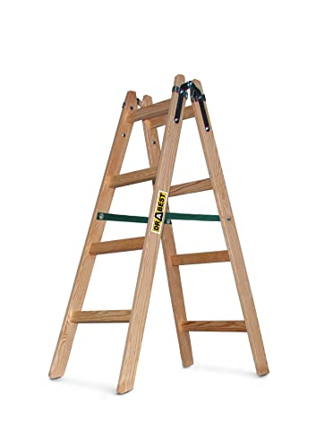 DRABEST - Holzleiter - für Malerarbeiten - 2X 4 Sprossen - m lang - bis 150 kg - Arbeitshöhe 1,24m 2,7 m - Klappbar - Tritt-, Bock-, Stehleiter - Beidseitig Begehbar, Imprägniert - mit Eimerhaken von DRABEST