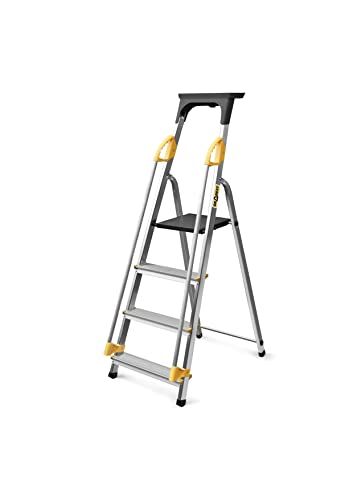 DRABEST Leiter PRO Serie Alu Klaptritt 4 Stufen Klappbare Leiter mit Sicherheits Handläufen bis 150 kg belastbar von DRABEST