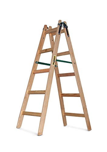 DRABEST - Holzleiter - für Malerarbeiten - 2X 5 Sprossen - m lang - bis 150 kg - Arbeitshöhe 1,53m 3 m - Klappbar - Tritt-, Bock-, Stehleiter - Beidseitig Begehbar, Imprägniert - mit Eimerhaken von DRABEST