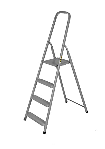 DRABEST - Stehleiter - mit 4 Stufen - bis 125 kg belastbar - 1,49 m lang - Arbeitshöhe 2,75 m - Trittleiter, Bockleiter aus Stahl pulverbeschichtet - für Haushalt, Malerarbeiten - Grau von DRABEST