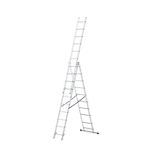 DRABEST - Home - Aluminium-Leiter - 3x10 Sprossen - Max. 4,8 m lang - Max. Arbeitshöhe 5,72 m - bis 150 kg - 3-teilig - Mehrzweck-, Steh-, Auszieh- Klappleiter - rutschfest - Verstellbar von DRABEST
