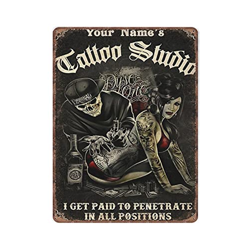 Dreacoss Tattoo Studio Blechschilder, Totenkopf-Tattoo, Wandkunst, I Get Paid to Penetrate in All Positions, Vintage-Poster, Metallschild, lustiges Geschenk für Mutter, Vater, 30 x 40 cm von Dreacoss