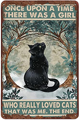 A Girl Who Really Loved Cats Fun Tin Sign Black Cat Wall Art Cat Into The Forest Wall Decor Love Cat Poster Cat Mom Gift for Home Office Bedroom Bathroom 8x12 Inch von Dreacoss
