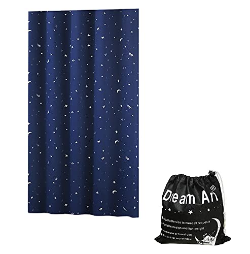 Dream Art Anywhere Temporary Portable Blackout Curtain/Adjustable Blackout Shades Blinds with Suction Cups for Bedroom or Travel Use,Silver Moon& Star Foil Print Blue Curtain,1 pc von Dream Art