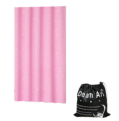 Dream Art Anywhere Temporary Portable Blackout Curtain/Adjustable Blackout Shades Blinds with Suction Cups for Bedroom or Travel Use,Silver Moon& Star Foil Print Pink Curtain,1pc von Dream Art