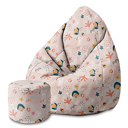 DreamRoots Bean Bag 80x80x120cm - Sitzsack mit Lehne und Hocker und Bezug - Sitzkissen Boden - Chill Sack - Bubibag Sitzsack - Sitzsack mit Füllung - Sitzsack Erwachsene mit Füllung M-Geo1 von DreamRoots