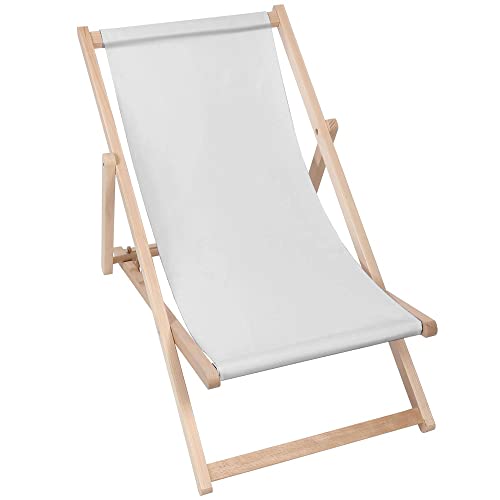 DreamRoots Liegestuhl klappbar Holz, Buchenholz bis zu 130 kg, Sonnenliege klappbar mit 3-stufiger Neigungsregulierung der Rückenlehne, Strandstuhl Holz waschbare 100% Polyester Liegestuhl Holz Basic von DreamRoots