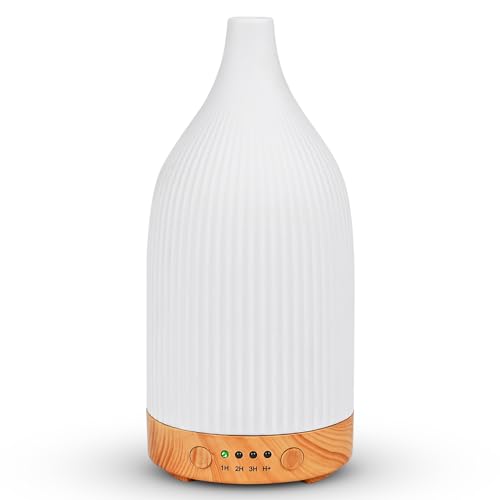 Dreamhigh® Aroma Diffuser Keramik 100ML, Weißer Ultraschall Aroma Diffuser Für ätherische Öle mit 7-farbigem LED-Licht, Luftbefeuchter Elektrisch Duftlampe, Timer, Abschaltautomatik von Dreamhigh