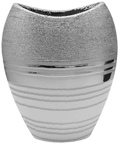 Moderne Dekovase Blumenvase Tischvase Vase aus Keramik weiß/Silber 18x21 cm von Dreamlight
