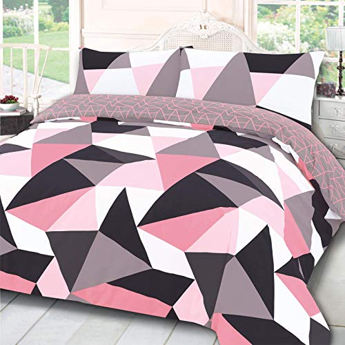 DREAMSCENE Bettwäsche-Set mit geometrischen Formen, Blush Pink Grau Weiß, King Size von DREAMSCENE