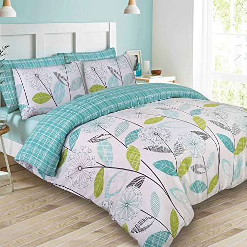 DREAMSCENE Luxuri�se Allium Bettw�sche Set mit Kissenbez�ge, Polyester/Baumwolle, Blaugr�n, Single von DREAMSCENE