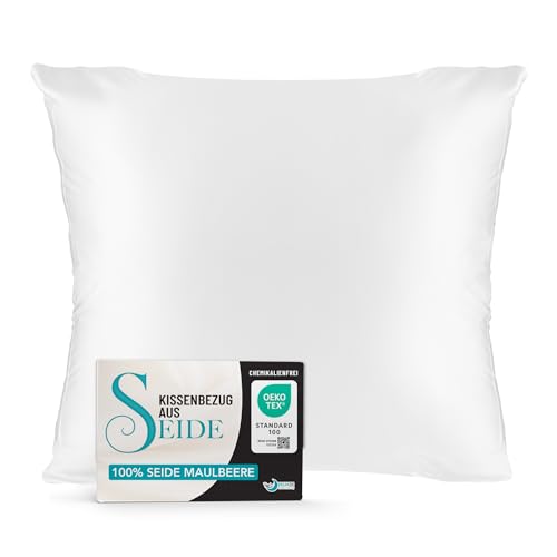 Kissenbezüge Seide - 60x60 cm - Gewicht 19 Momme 100% Reine Maulbeerseide Doppelseitig - Seidenkissenbezug für Haar und Haut, Anti-Aging, Anti-Bettwanzen - Weiß von Dreamzie