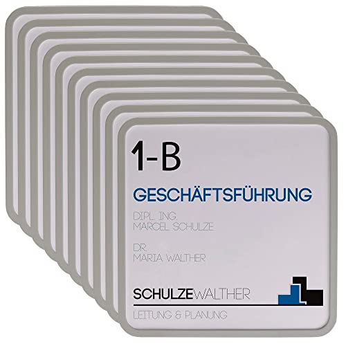 10x MAXI Türschild hellgrau | 150x150mm | inkl. entspiegelter Abdeckung | Türschild Büro | Büroschild von Dreifke