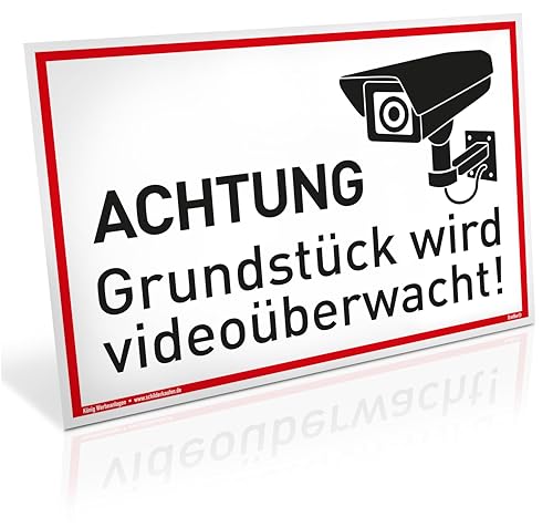 Schild Achtung Grundstück wird videoüberwacht! | Alu 30 x 20 cm | stabiles Alu Schild mit UV-Schutz | weiß | Videoüberwachung Kameraüberwachung Kameraüberwacht | Dreifke® von Dreifke