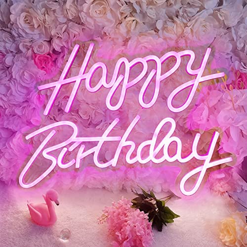 Happy Birthday Leuchtreklame, 16,53 x 11,81inch Happy Birthday Buchstaben LED Neonschilder, USB-Betrieben Neon Wandleuchte, Geburtstagsfeier Dekoration (Pink) von DriSubt