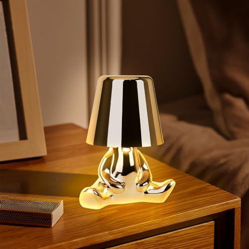 Nachttischlampe mit Touch Steuerung, Thinker Statue Man Dekorative LED Schreibtischlampe, USB Aufladung 3 Helligkeitsstufen Dimmbare Tischlampe für Schlafzimmer Büro Wohnzimmer Dekoratio (Gold B) von DriSubt
