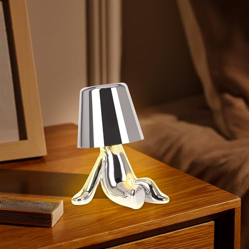 Nachttischlampe mit Touch Steuerung, Thinker Statue Man Dekorative LED Schreibtischlampe, USB Aufladung 3 Helligkeitsstufen Dimmbare Tischlampe für Schlafzimmer Büro Wohnzimmer Dekoratio (Silber D) von DriSubt