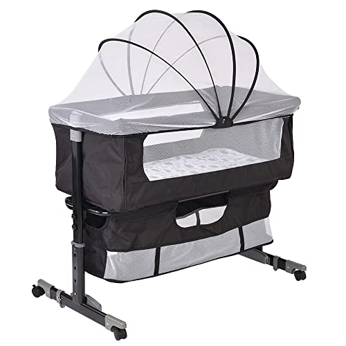 Drumm 3-in-1 Cododo Baby Bed with Mattress and Mosquito Net, Cododo Mobile Baby Room, Height Adjustable (92 * 58 * 70-90cm (schwarz)) von Drumm