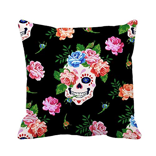 Dekokissenbezug Bunter Frida-Schädel Und Rosen-Blumen-Rosa-Muster Kahlo Kissenbezug Premium Kissenhüllen Superweicher Kissenbezüge Für Sofa Schlafzimmer 45X45Cm von DuanJiaQiDeXiaoDian