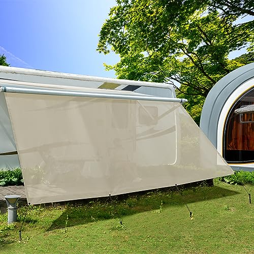 Dulepax Wohnmobil View Blocker Sonnenschutz, universeller RV Markisen Sichtschutz Vorderwand Bildschirm,mit kompletten Kit,2,46 m x 3,85 m,Beige von Dulepax