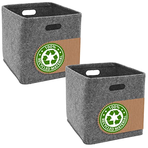 DuneDesign 2er Set: 100% Recycling Filz Aufbewahrungsbox 33x33x33 - Kompatible Boxen für Kallax Regal - Aufbewahrungsbox Kleider Bücherregal Einsatz Box Spielzeug Aufbewahrungsbox Cube Storage Boxes von DuneDesign