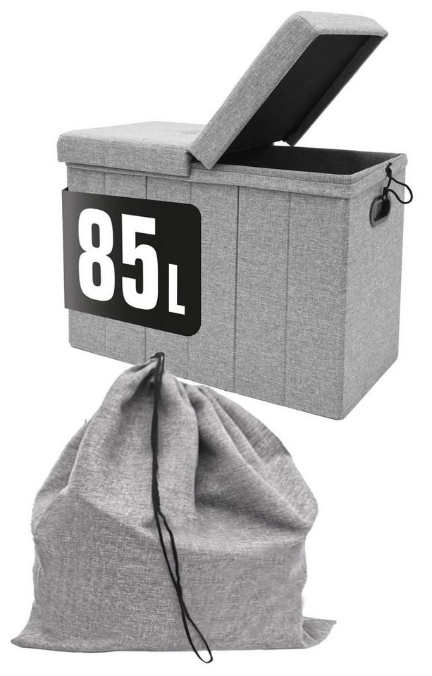 DuneDesign Aufbewahrungsbox 85 Liter Wäschekorb mit Deckel & Wäschesack, 62x31 Wäschekorb mit Sitzfunktion von DuneDesign