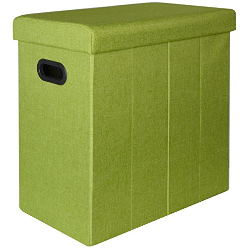 DuneDesign Faltbarer Wäschekorb 70L Wäschetruhe mit Deckel Wäschebox mit Griffen Wäschesammler Leinen-Optik Grün von DuneDesign