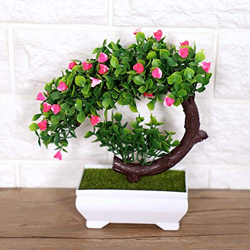 Künstliche Blumen mit Topf Gefälschte Bonsai Silk Plastic Plant Vase für Hochzeit Urlaub Garten Home Decor(Pink) von Duokon