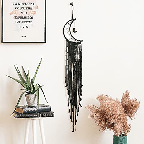 Schwarz Mond Makramee Traumfänger,Boho Deko Handgefertigt Macrame Wandbehang Gewebt Dreamcatcher Tapisserie Wanddeko Haus Dekoration Chic Home Decor Geschenke Apartment Schlafsaal Raumdekoration von Duories