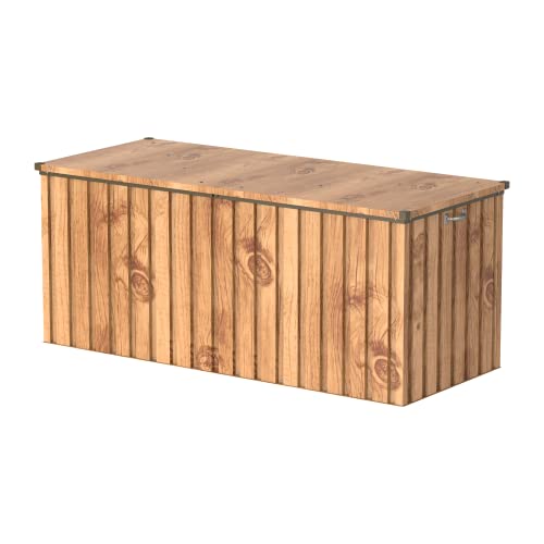 Duramax DH 1.7 (770 L) Kissenbox aus Metall mit hydraulischer Gasdruckfeder und Vorhängeschlossöse, Terrassenbox und Gartenmöbelaufbewahrung für den Außenbereich, Holzmaserung von Duramax