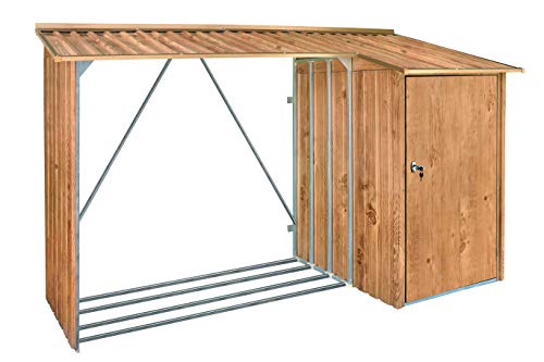 Duramax WoodStore Combo 8 x 3 Kaminholzunterstand, Holzlager mit seitlich geschlossenem Stauraum, Tür mit Schlüssel abschließbar, Boden zum Anheben des Holzes, Holzmaserung von Duramax
