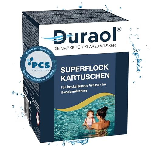 Duraol Superflock Kartuschen - 8 x 125g Flockkartuschen für Pool - Flockungskartuschen für kristallklares Wasser - Flockmittel als Trübungsentferner - Pool Flockungsmittel zur Poolpflege von Duraol