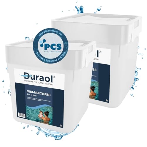 Duraol 10kg (2 x 5kg) Chlor Mini Multitabs 5 in 1, 20g - Mini Chlortabletten für Pool - langsamlösliche Chlortabs für Aufstellpool, Whirlpool, Planschbecken - Poolchemie für Poolpflege - Pool Zubehör von Duraol