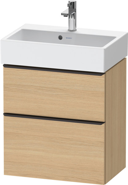 Duravit D-Neo, Waschtischunterbau wandhängend Compact, Breite 584 x Tiefe 372mm, 1x Schubkasten, 1x Auszug, mit Griff, DE43290, Farbe: Eiche Natur von Duravit AG