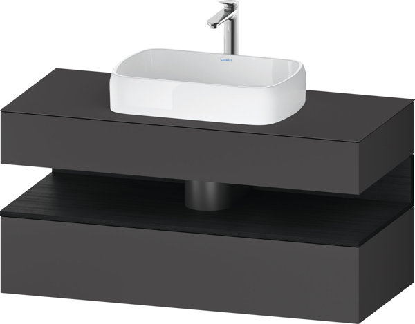 Duravit Qatego Konsolenwaschtischunterbau, 1 Auszug, 1 Schubkasten, Ausschnitt mittig, 1200x550x600mm, Nische Eiche Schwarz, QA4732016, Farbe: Graphit Matt/mit Nischenbeleuchtung von Duravit AG