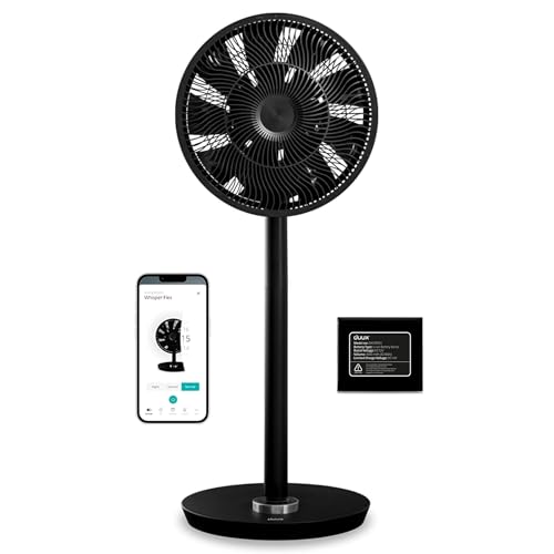 Duux Whisper Flex Smart Standventilator - Steuerung per Fernbedienung & Smartphone - Höhenverstellbar 51-88cm - Leiser Ventilator mit Nachtmodus und Timer - Energieeffizient - Mit Akku Schwarz von Duux