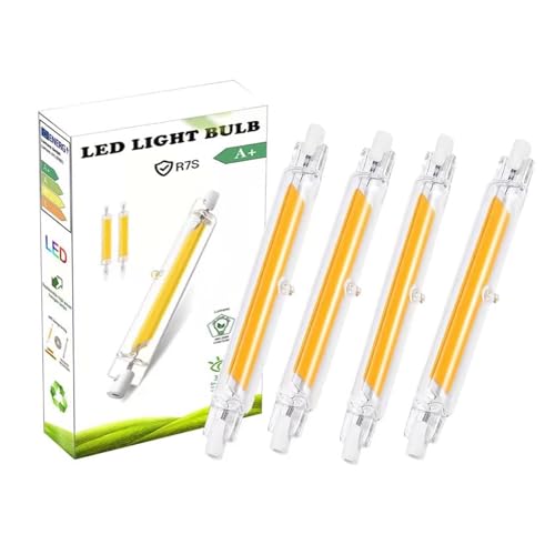 R7S LED 78mm Dimmbar 10W Lampe, R7S LED 78mm Leuchtmittel, Warmweiß 3000K Glühbirne, Ersatz für 100W R7S Halogenlampen, COB LED Birnen 1000LM, Kein Flackern, 360° Strahlbeleuchtung, 4pcs von Dvnoua