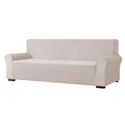 EBETA E Samt-Optisch 3 Sitzer Sofabezug Spandex Couchbezug Sesselbezug, Elastischer Antirutsch Sofahusse für Wohnzimmer Hund Haustier Möbelschutz (Khaki) von EBETA